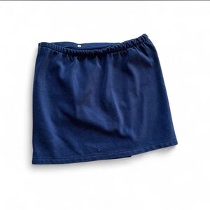 Vintage 70s adjustable wrap around skirt navy blue and red soft terry cloth-